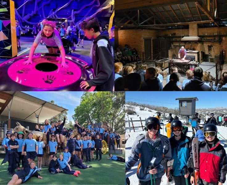 Collage of students attending various excursions across the country