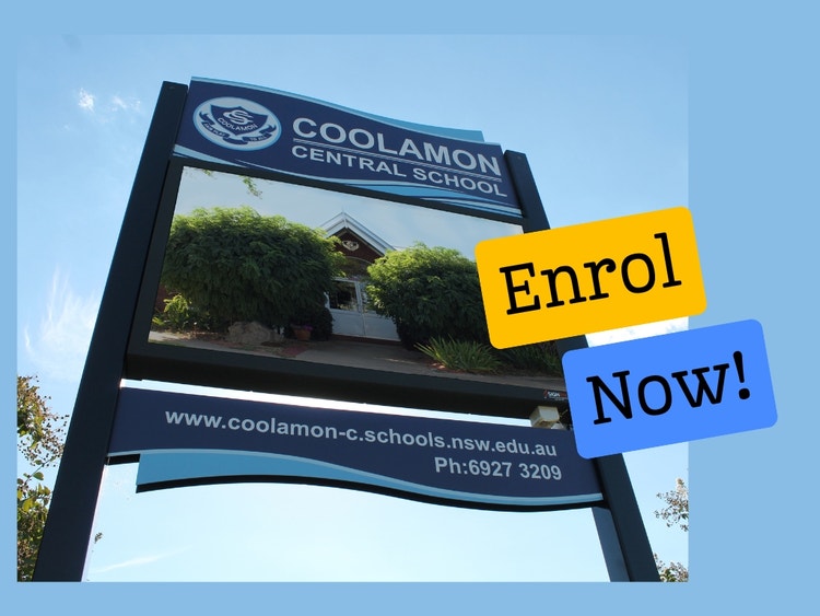 Enrol now image displayed on the schools digital sign